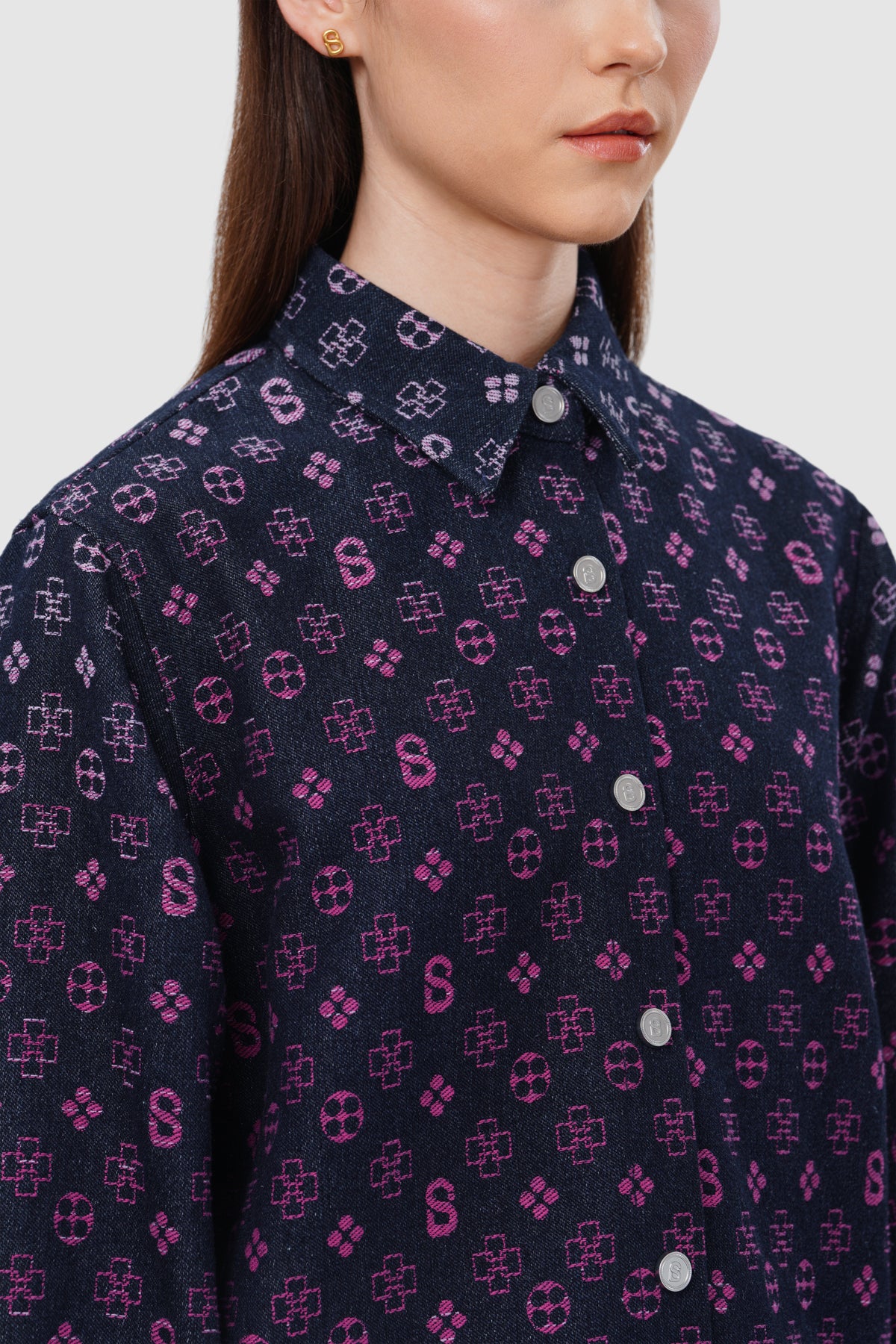 Monogram Denim Shirt - Fuchsia