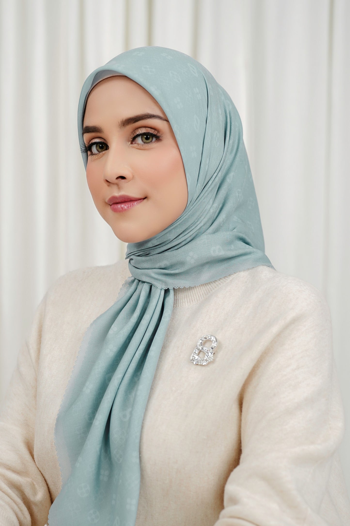 Monogram Voile Square - Aqua