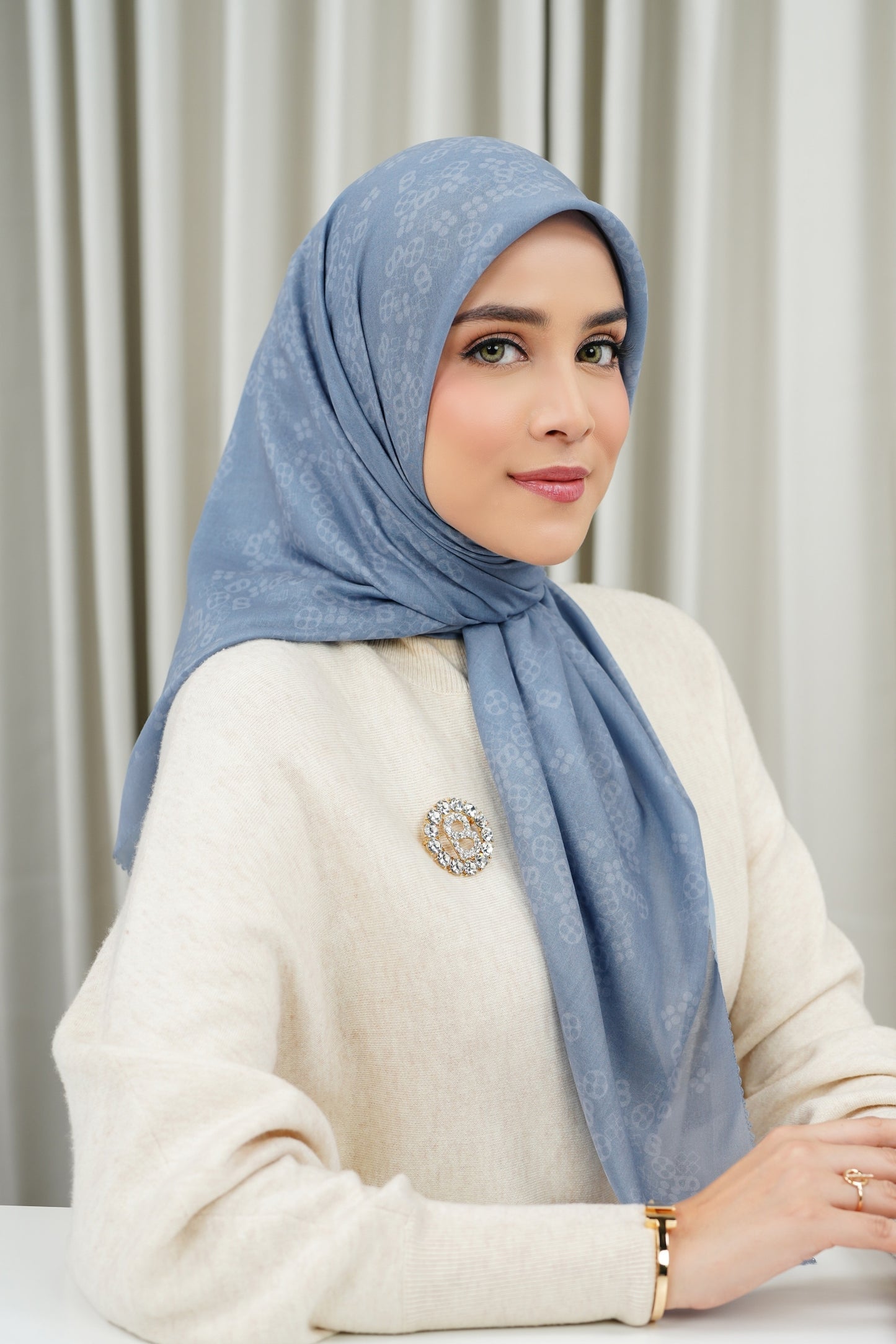 Monogram Scramble Voile Square - Ashley Blue