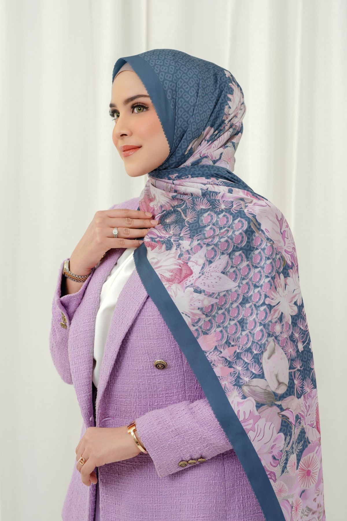 The Gardenia Satin Shawl - Bellflower – Buttonscarves Malaysia