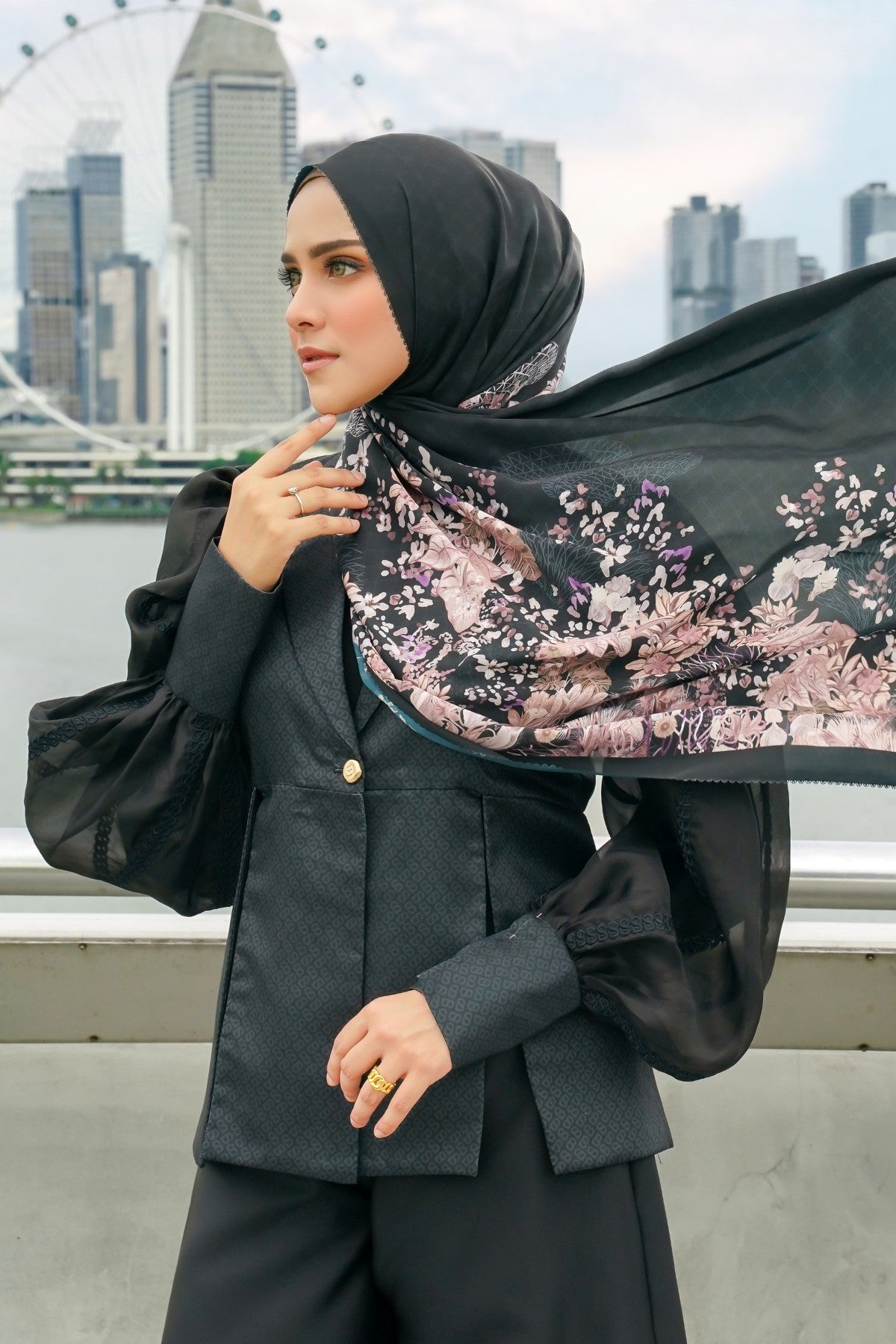 Singapore Satin Shawl - Black Coffee