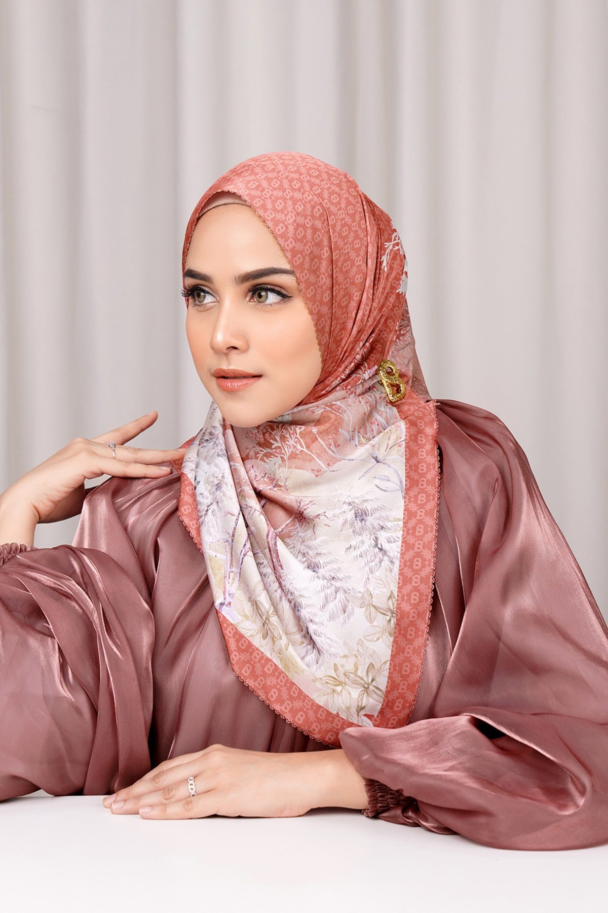 Holiday Satin Shawl - Brick