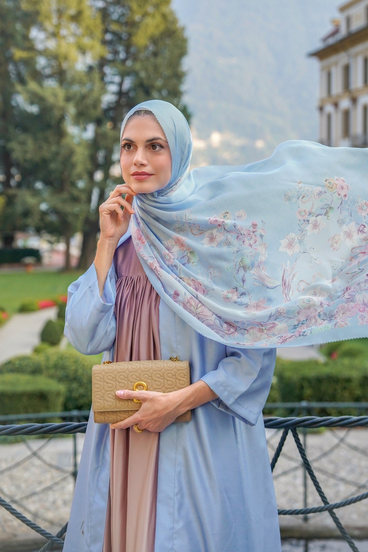 Farra Satin Shawl - Blue Bell