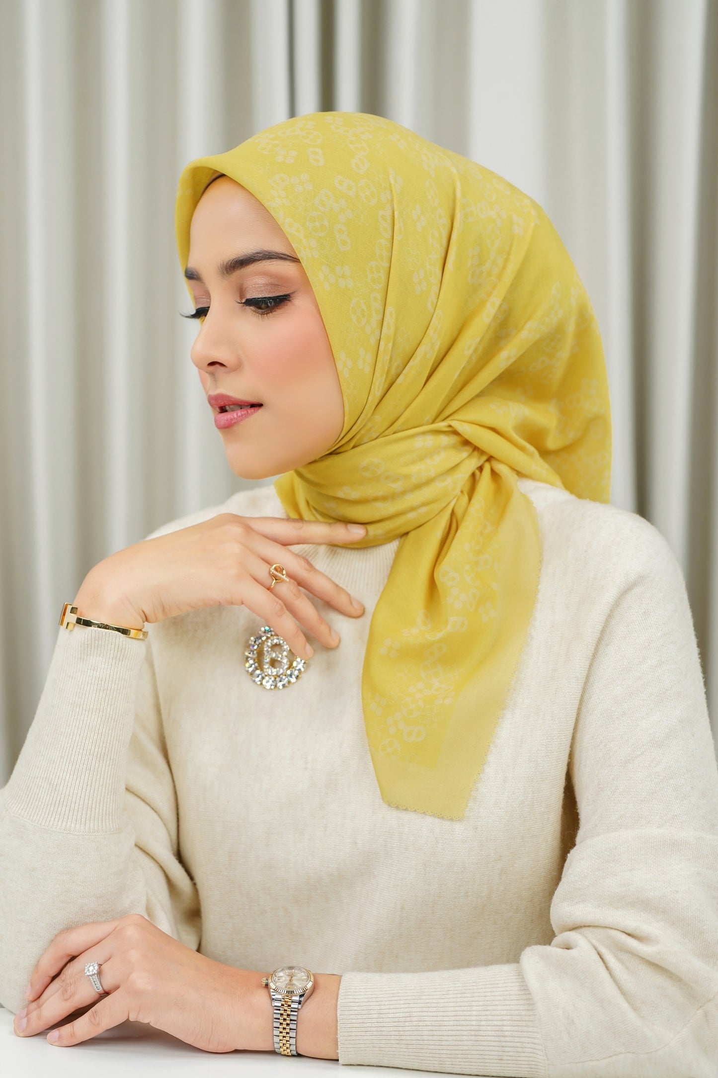 Monogram Scramble Voile Square - Marigold