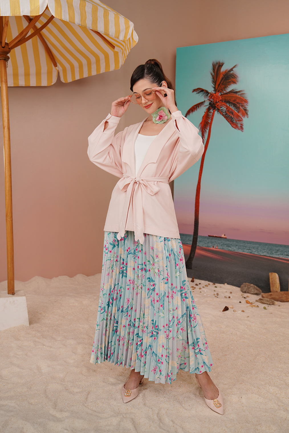 Buttonscarves x Jovian Paradiso Paige Pleated Skirt In Skylight