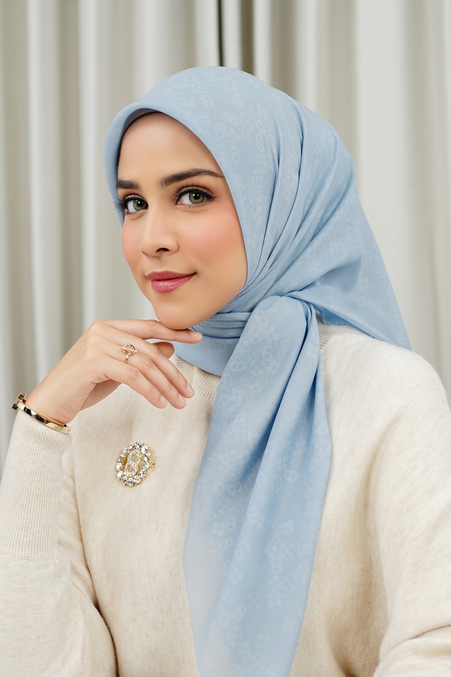 Monogram Scramble Voile Square - Sky Blue