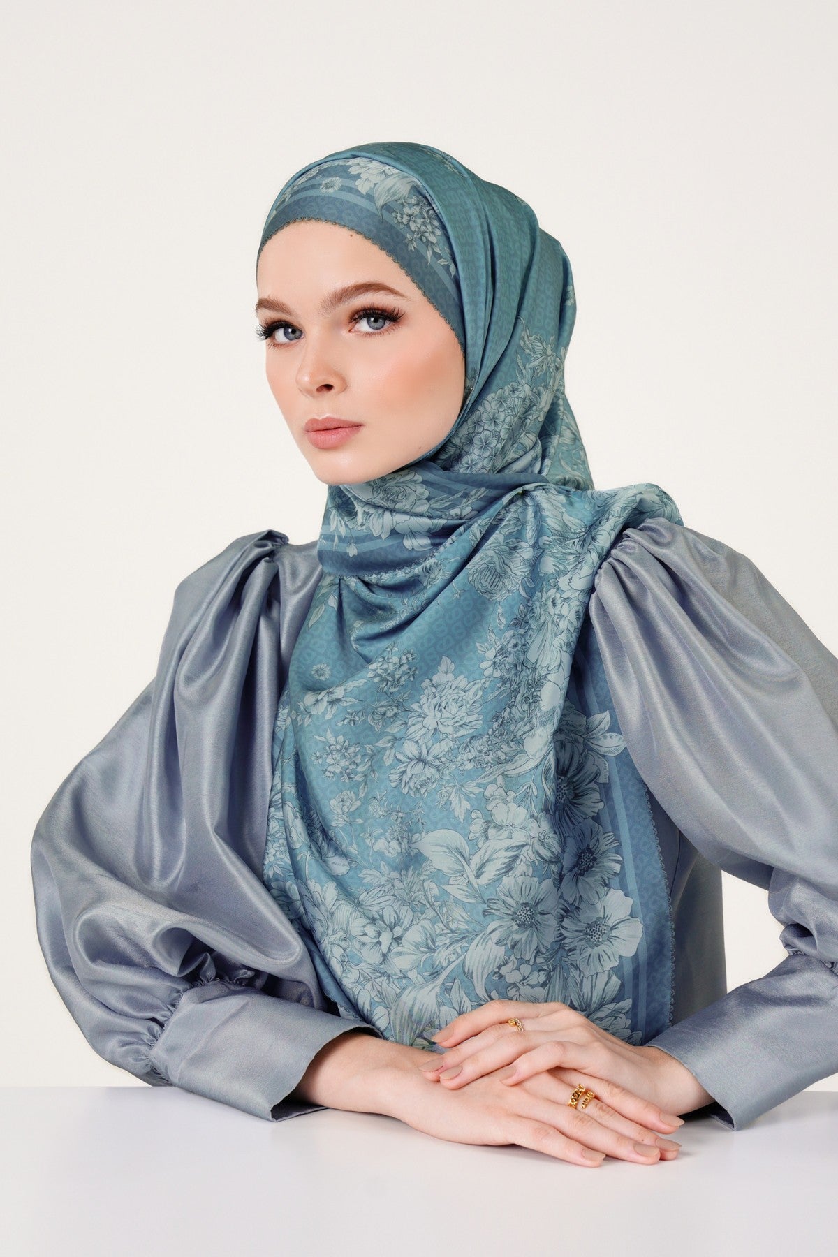 Florescent Satin Shawl - Teal