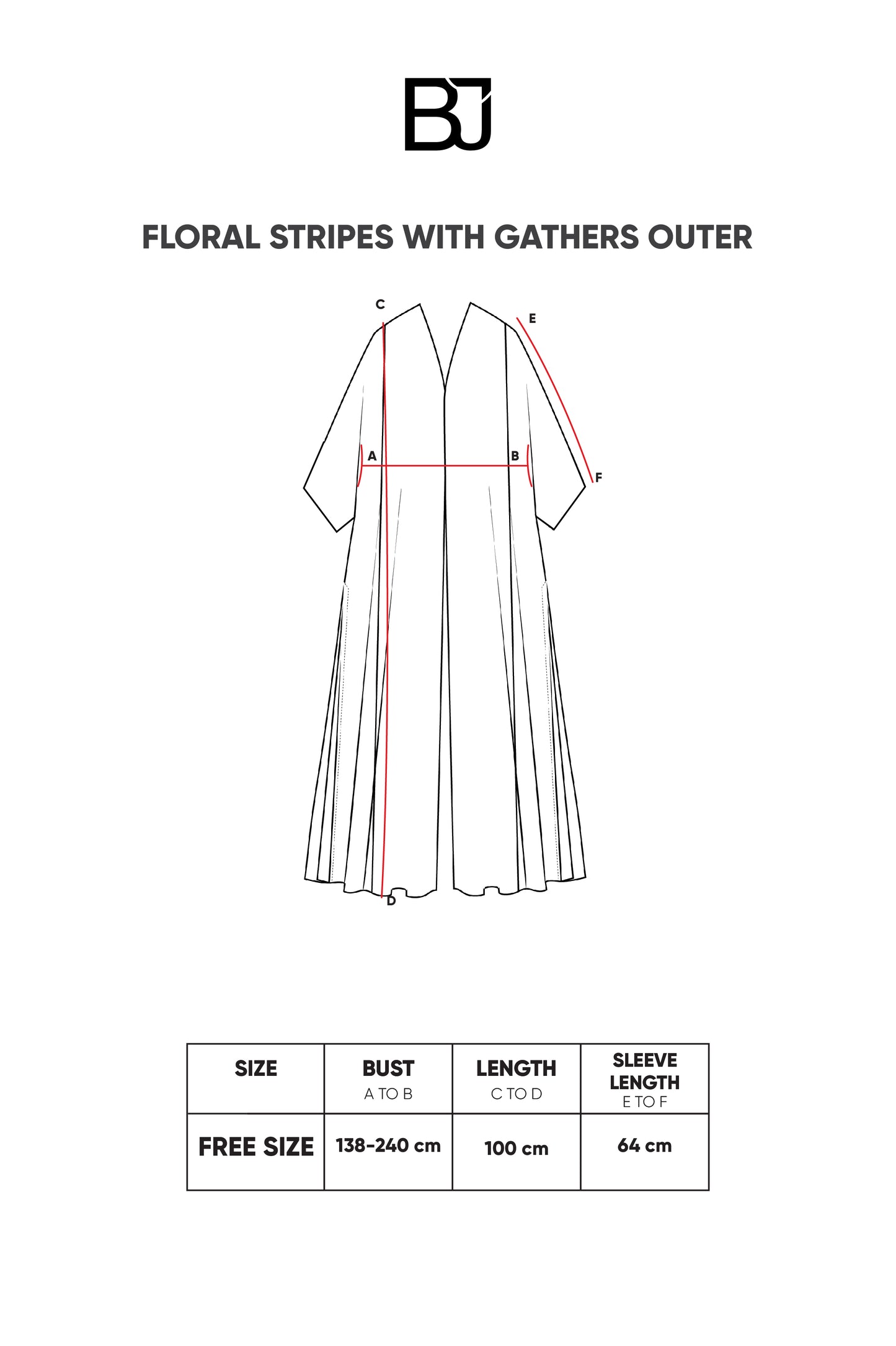 Floral Stripes with Gathers Outer - Black