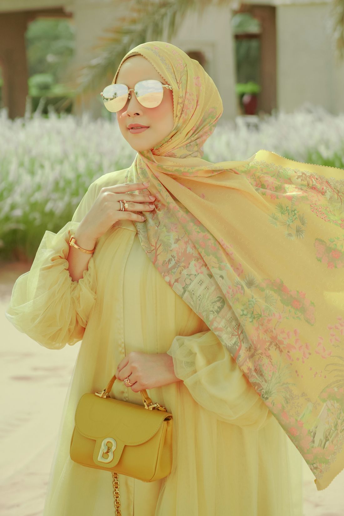 Al Qasr Satin Shawl - Amber