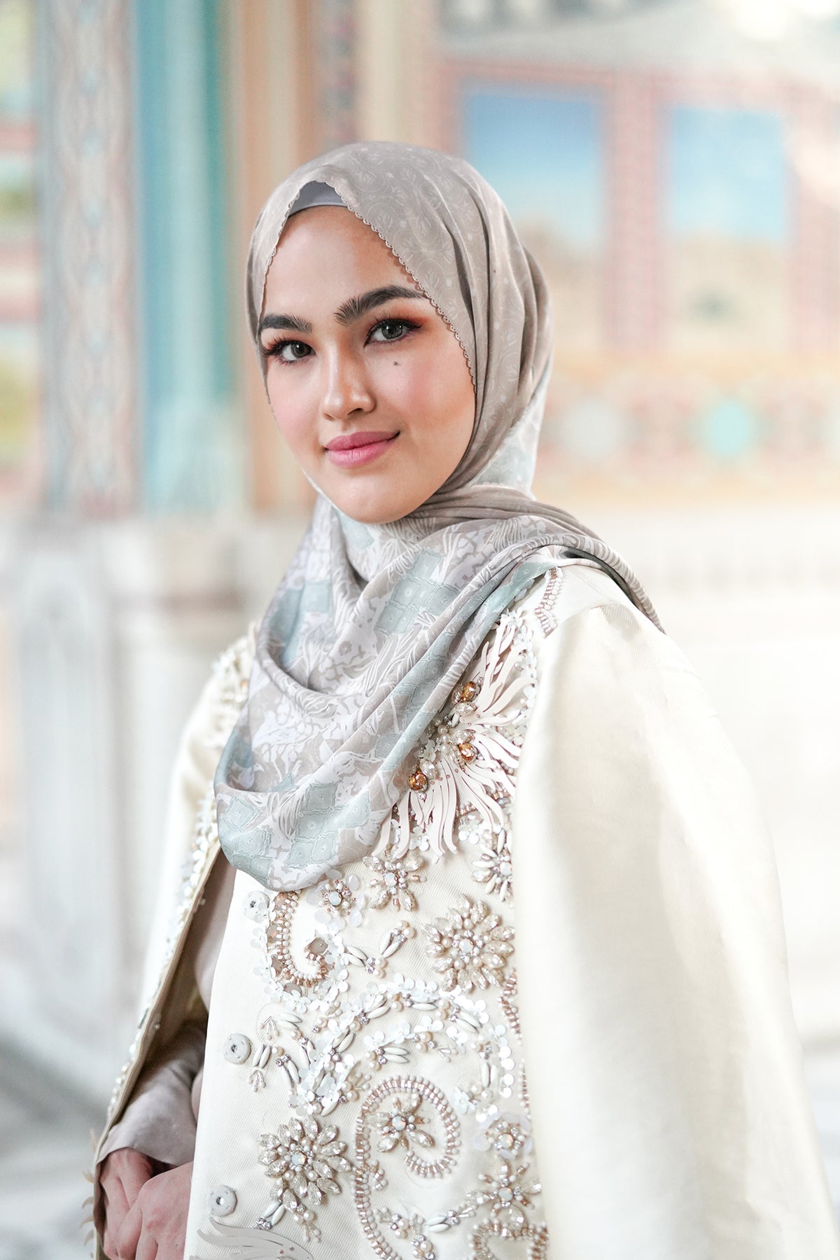 Maharani Satin Shawl - Khaki