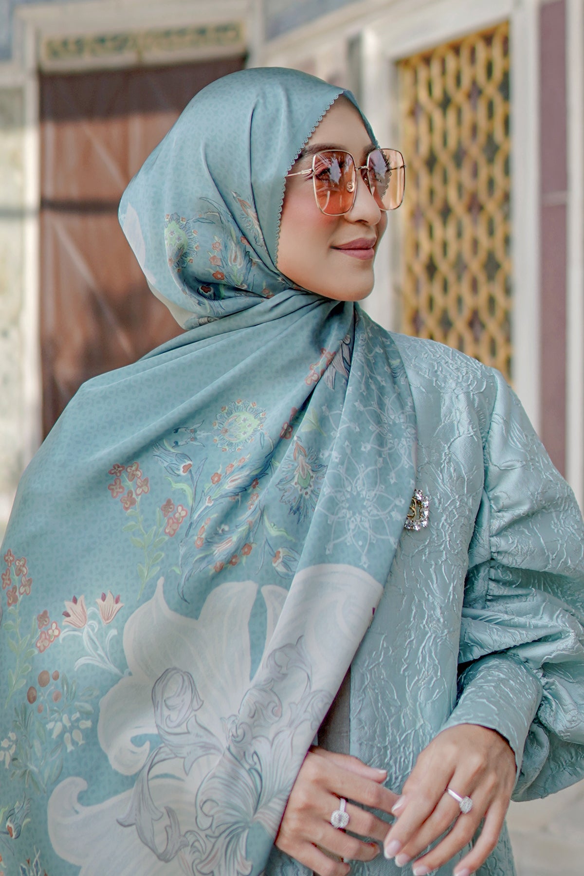 The Topkapi Satin Shawl - Turquoise