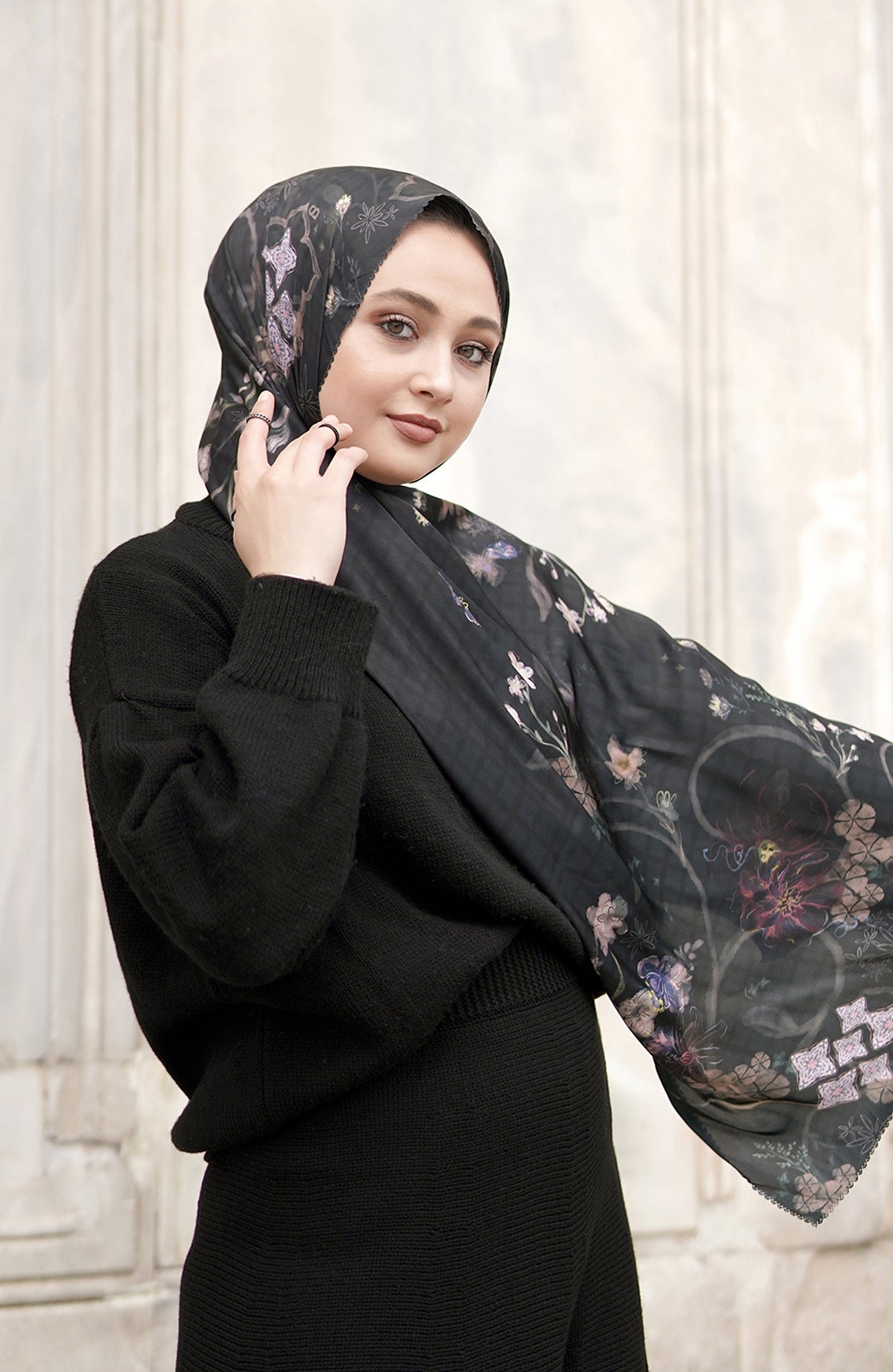 Sofya Satin Shawl - Charcoal