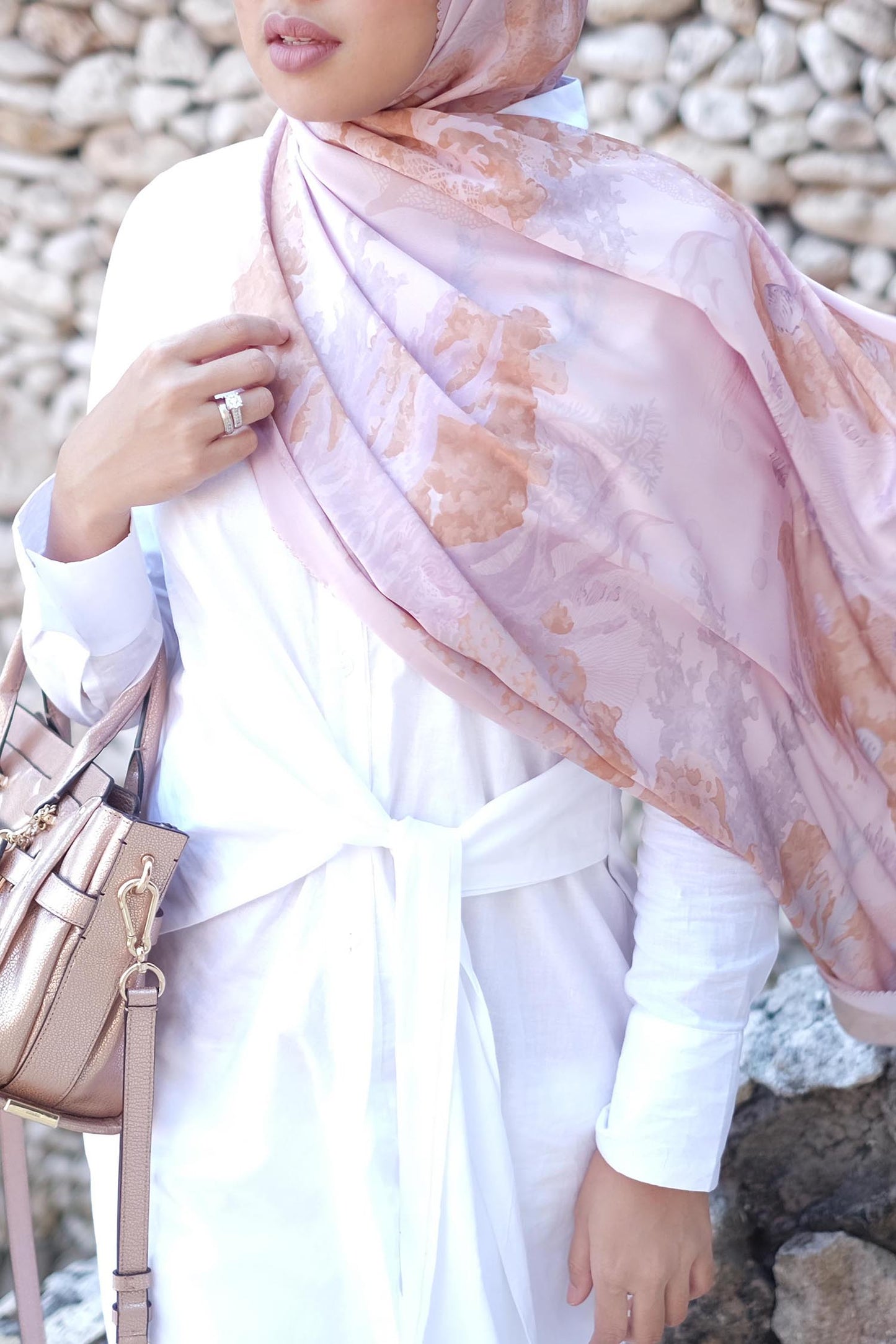 Song of the Sea Satin Shawl - Coral