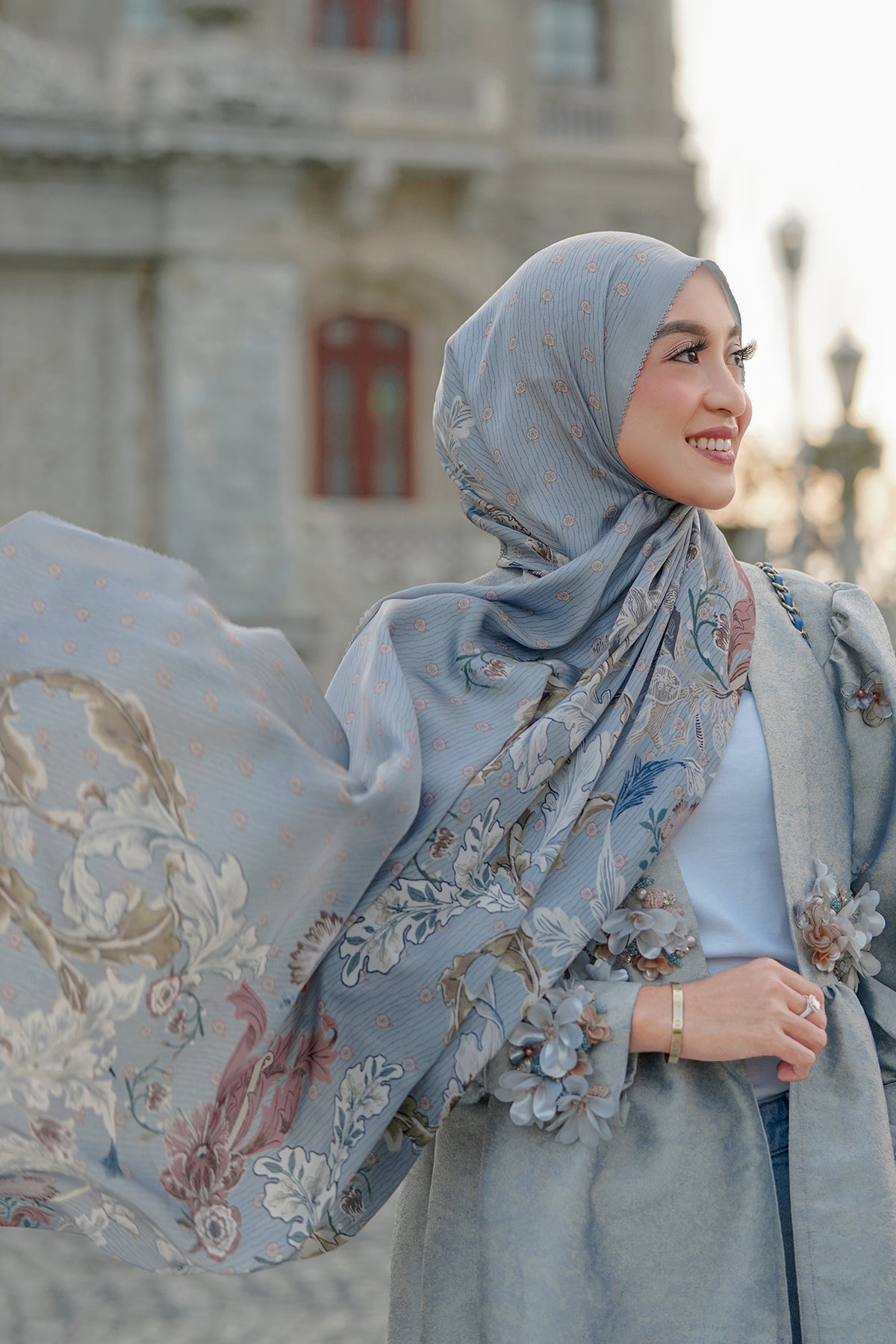 The Royale Satin Shawl - Blue Jean
