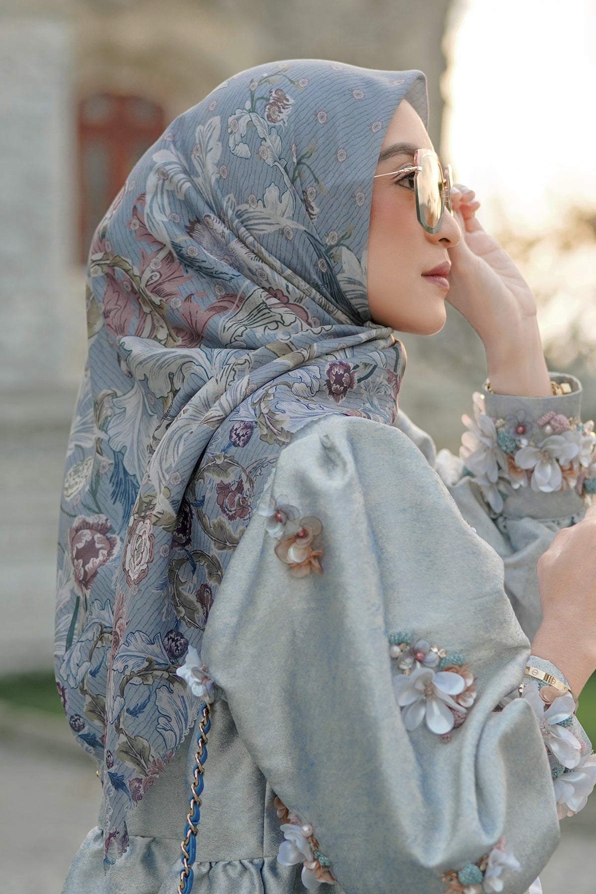 The Royale Voal Square - Blue Jean