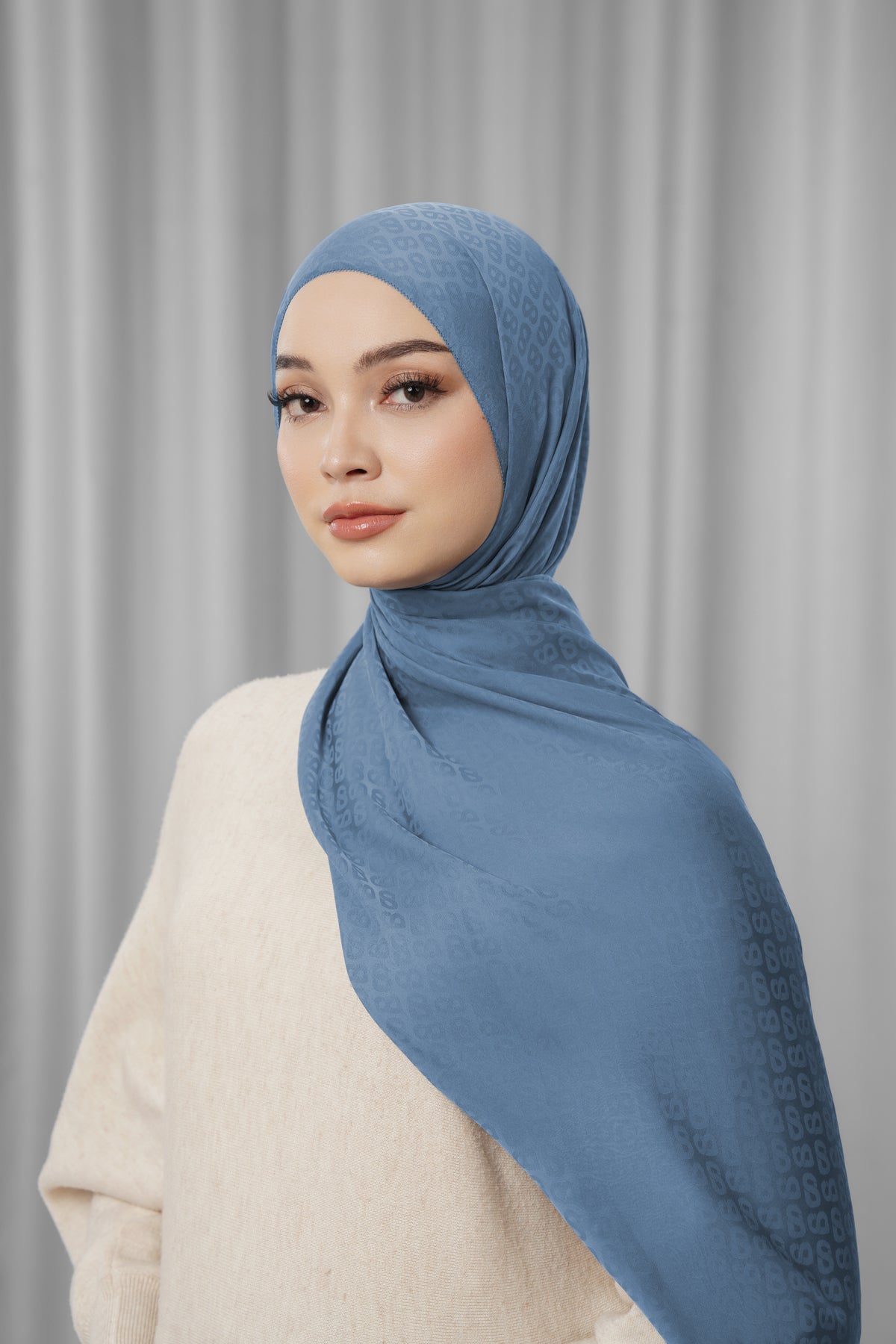 10666345496888-Tapis Satin Jacquard Shawl - Denim