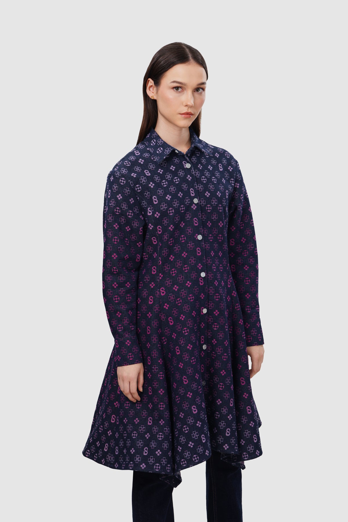 Monogram Denim Tunic - Fuchsia