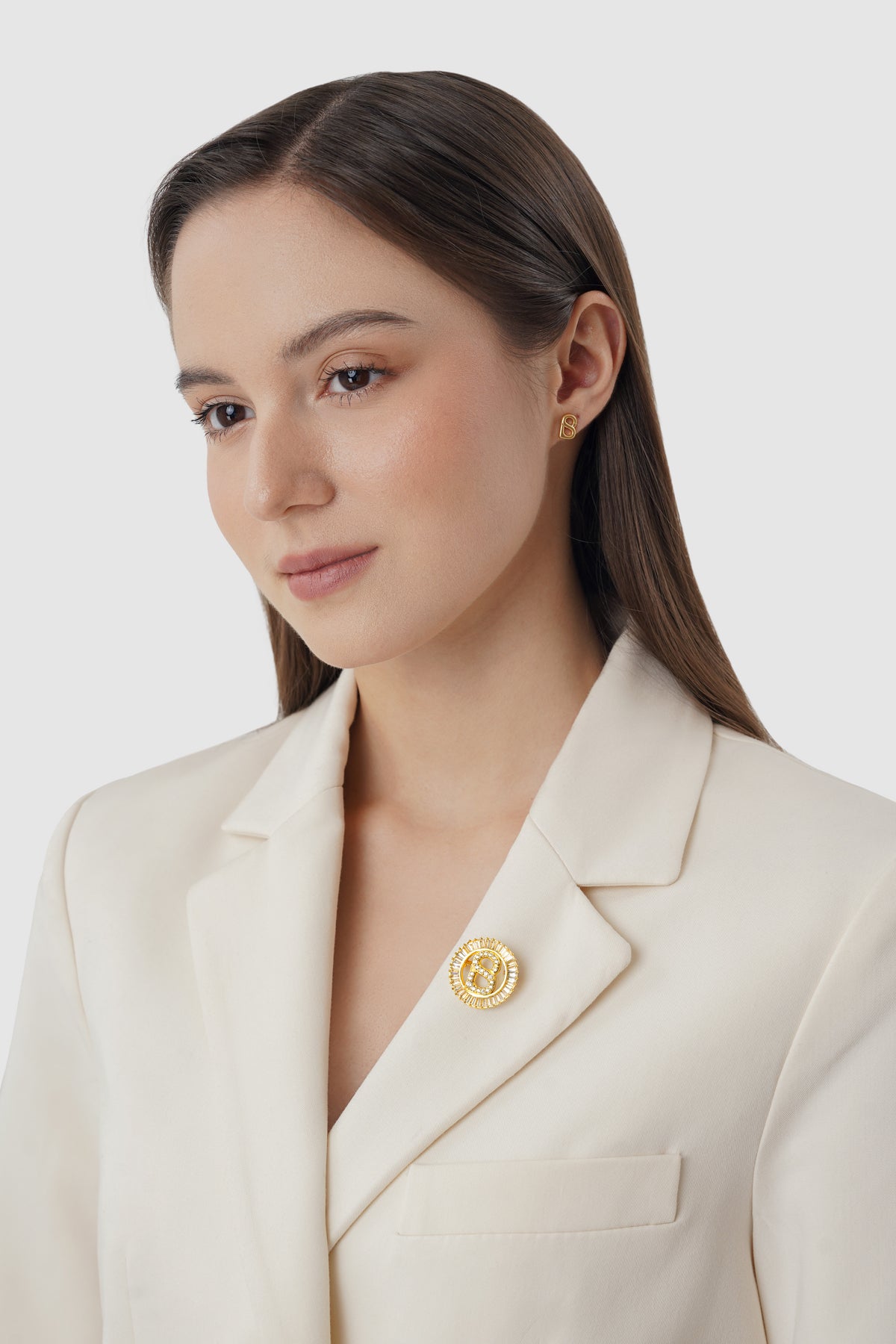 Petite Crystal Round Brooch - Gold