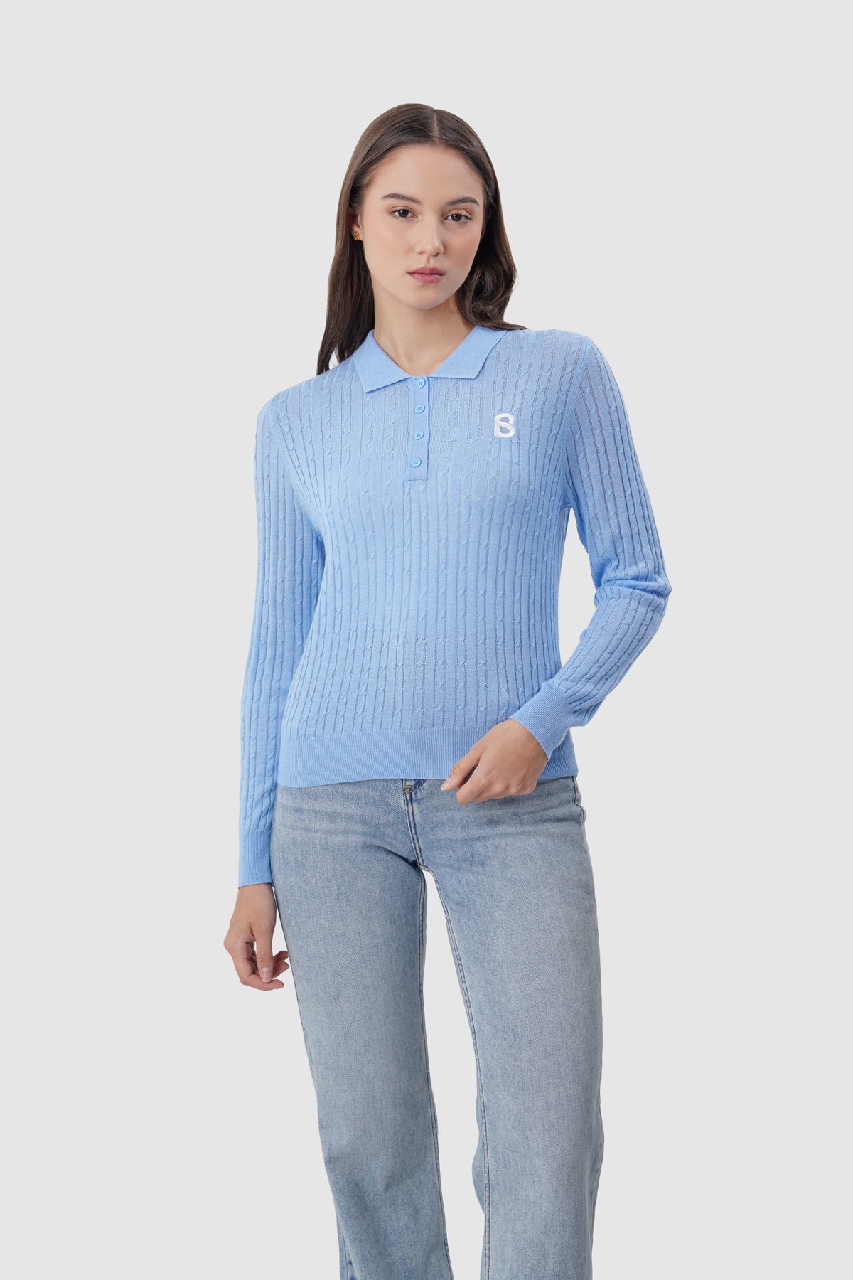 Everyday Knit Half Button - Blue