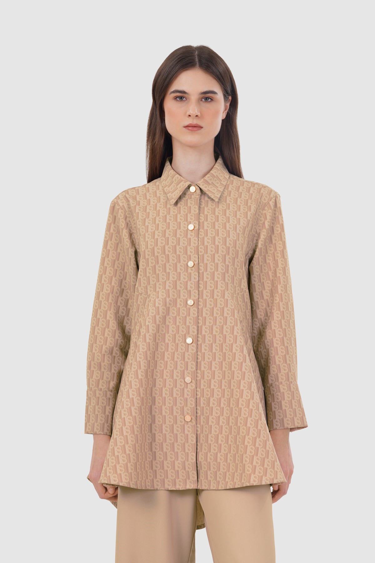 Leena Monogram Shirt - Mocha