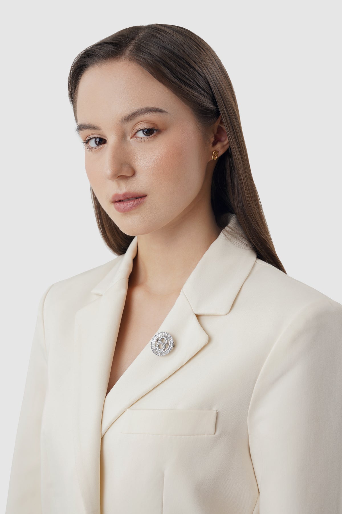 Petite Crystal Round Brooch - Silver