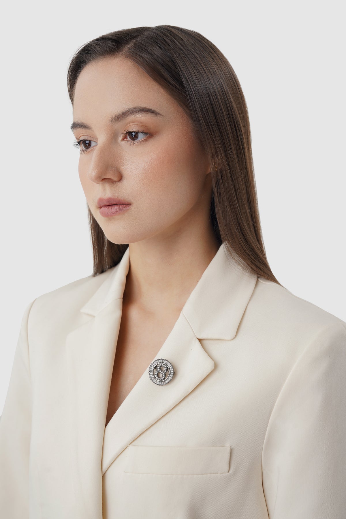 Petite Crystal Round Brooch - Hematite