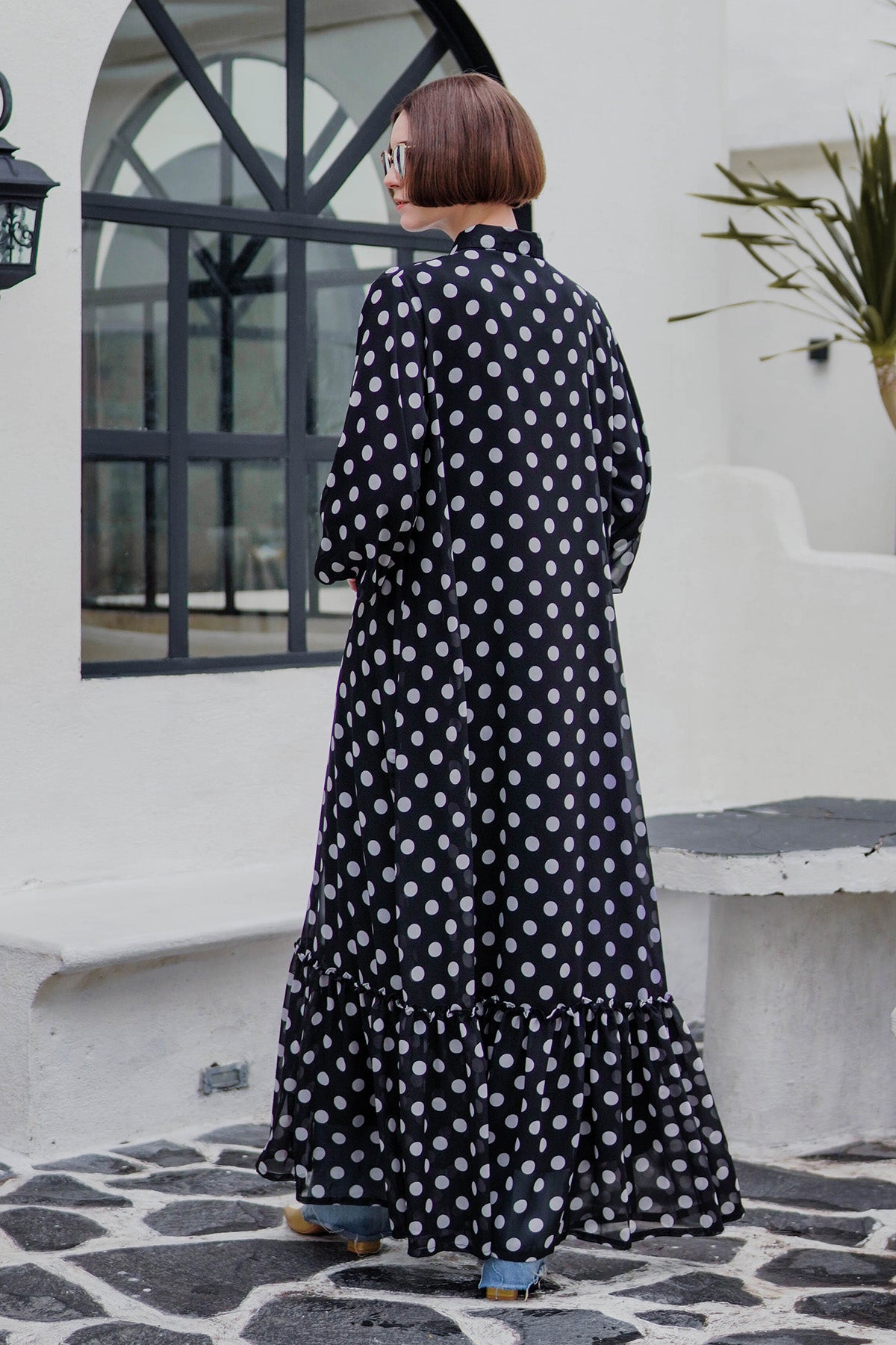 Polka Dot Ruffle Maxi Dress - Black