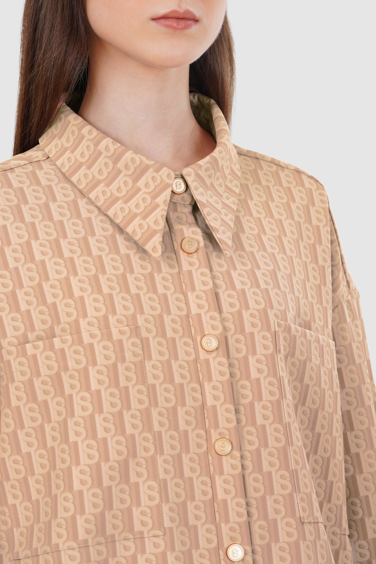 Leena Monogram Pocket Shirt - Mocha