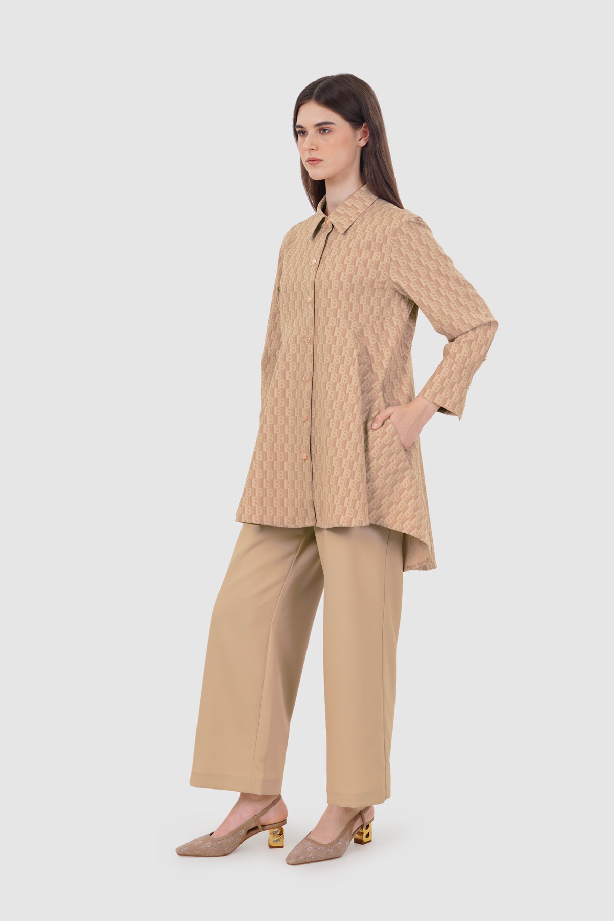 Leena Monogram Shirt - Mocha
