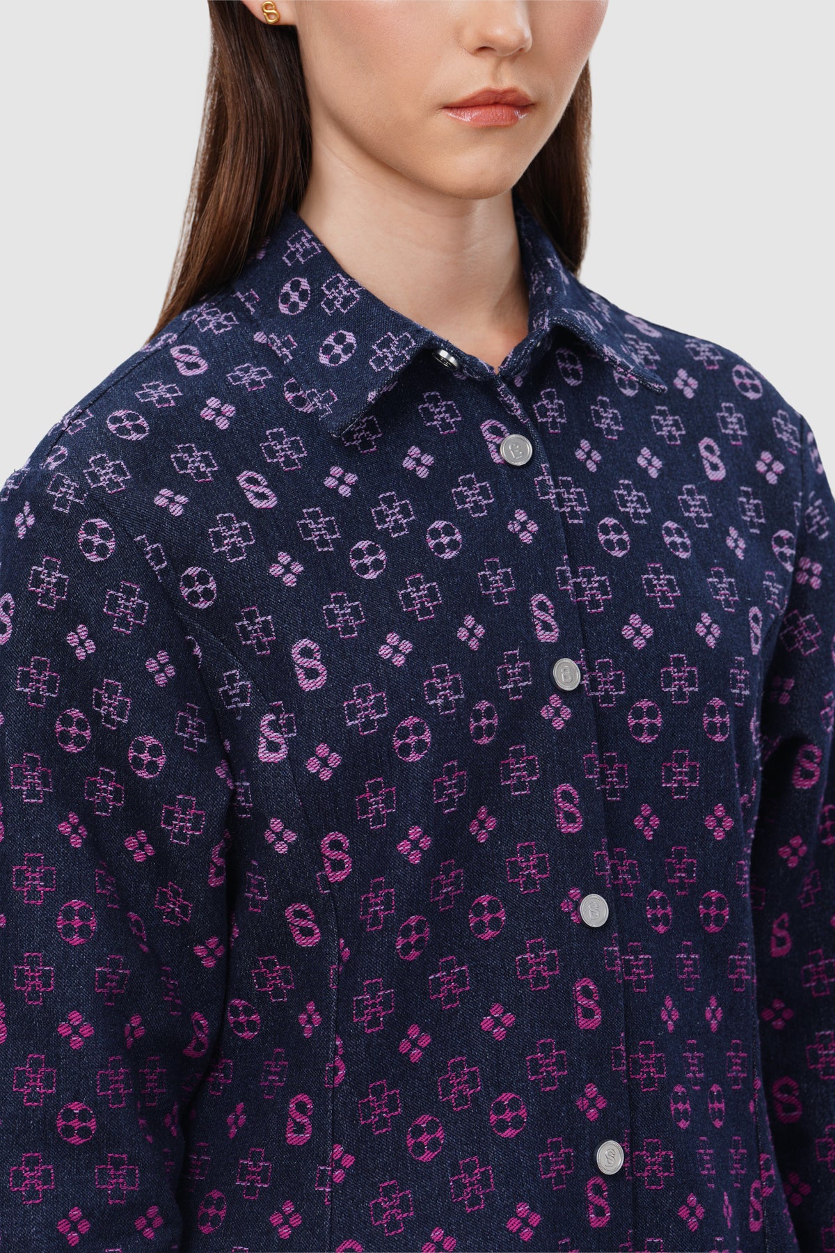 Monogram Denim Tunic - Fuchsia