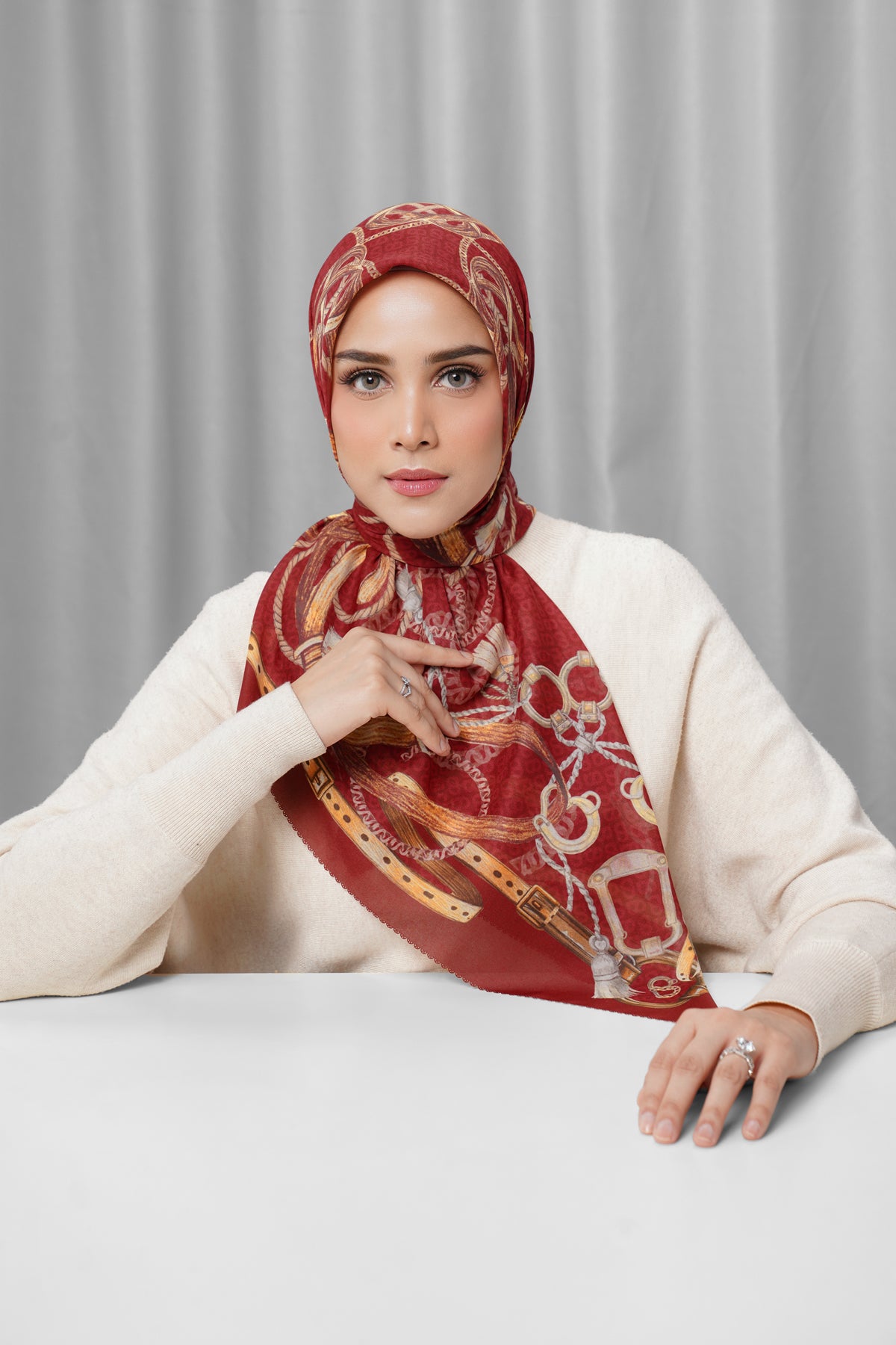 Alexandra Silk Jacquard Square - Crimson