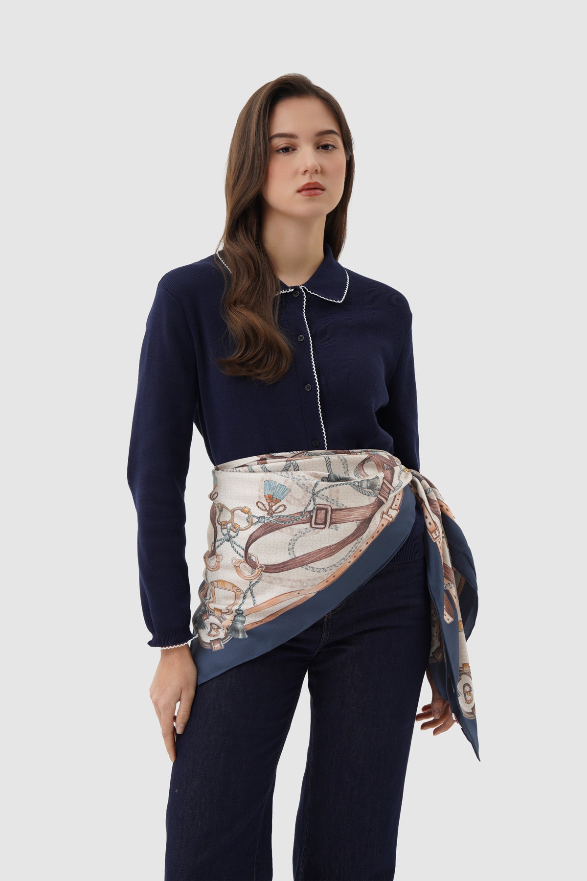 Alexandra Silk Jacquard Square - Marine