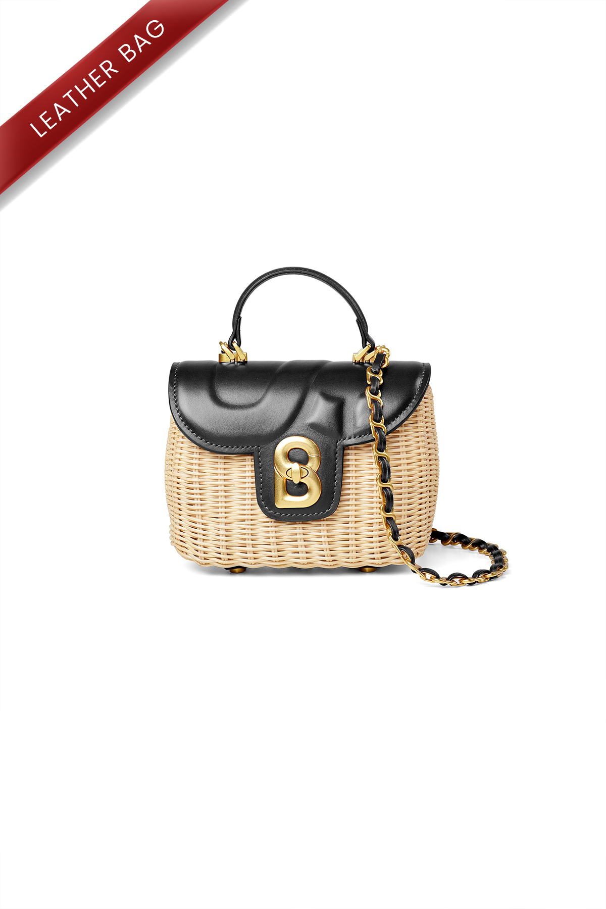 9336961302840-Alma Rattan Bag Small - Black