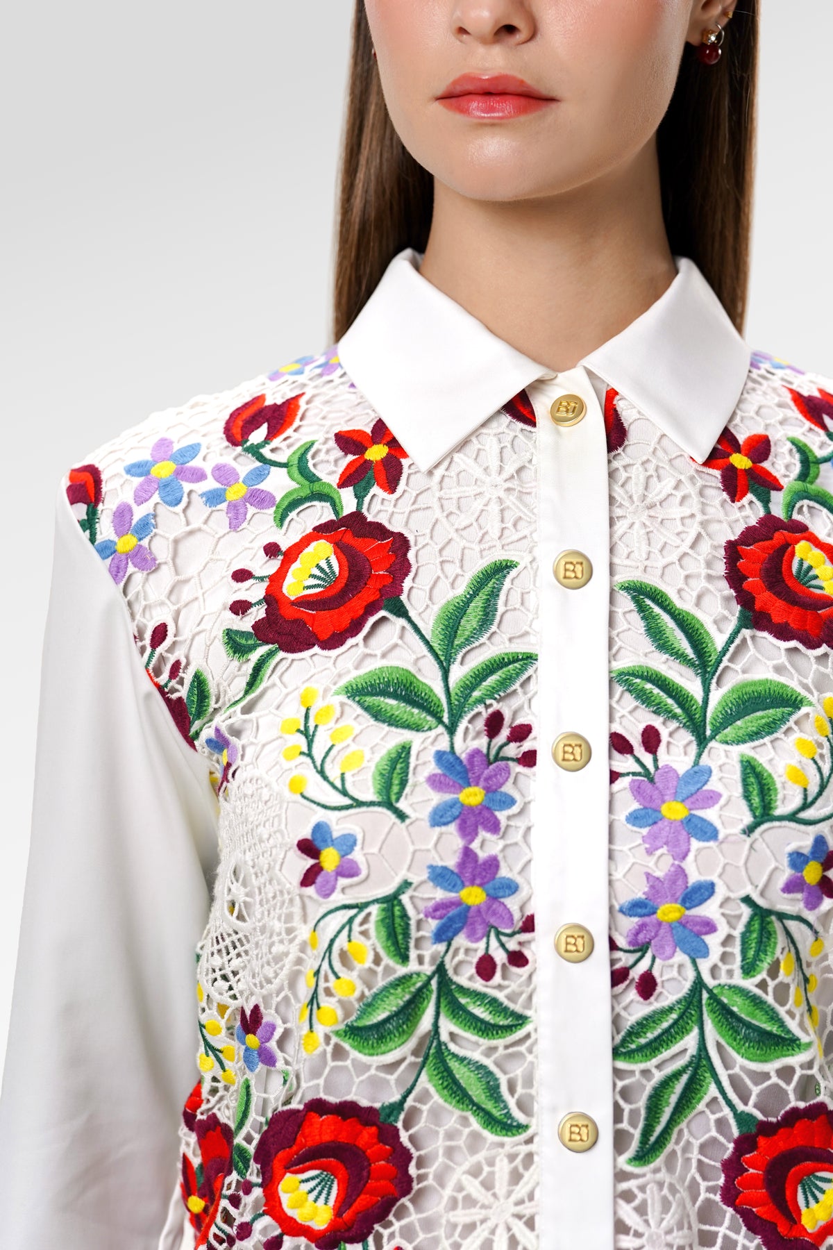Amara Lace Shirt - White Bloom
