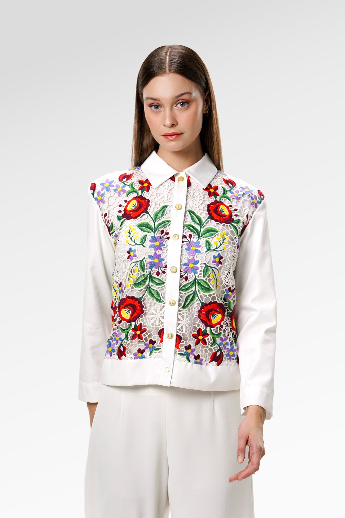 Amara Lace Shirt - White Bloom