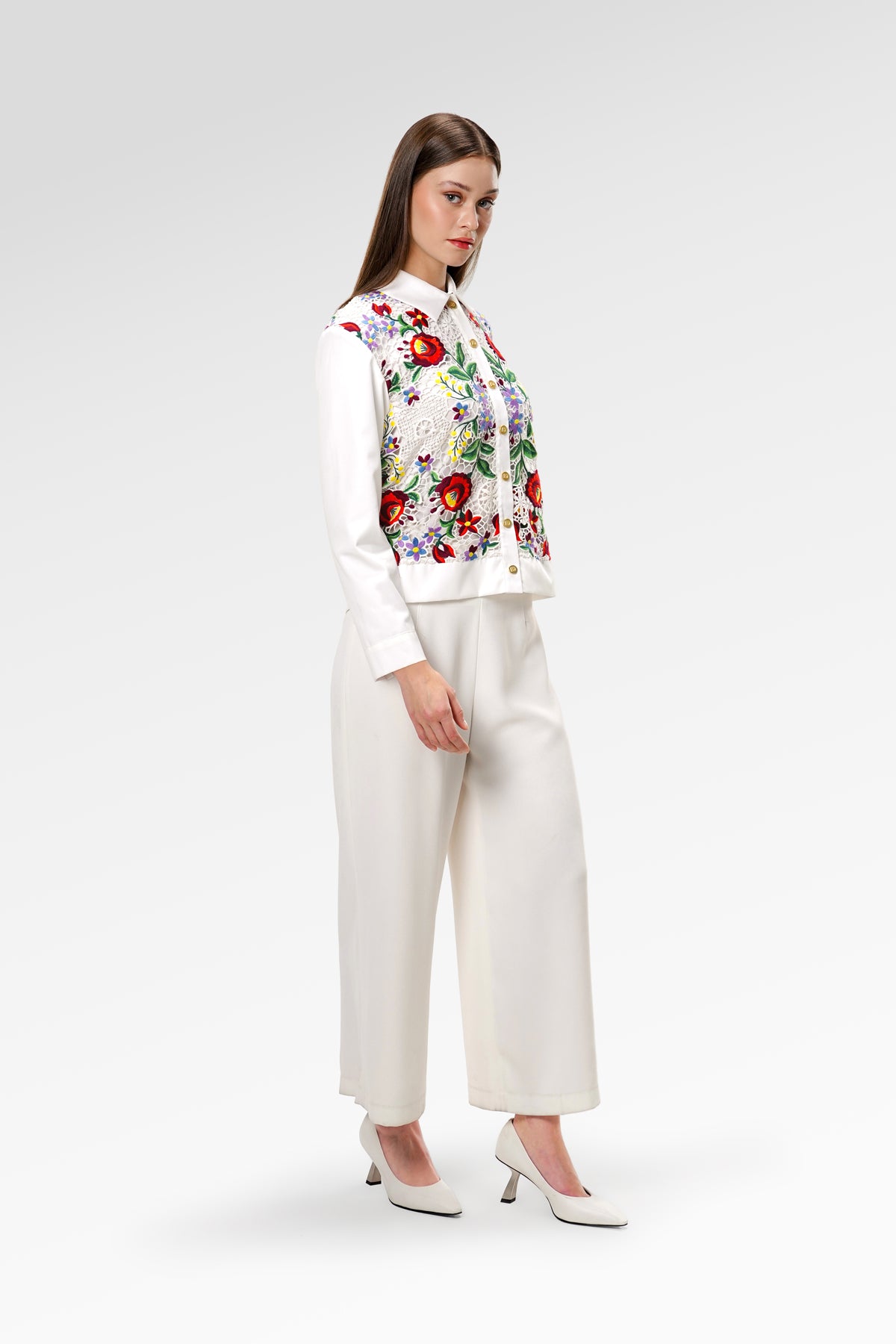 Amara Lace Shirt - White Bloom