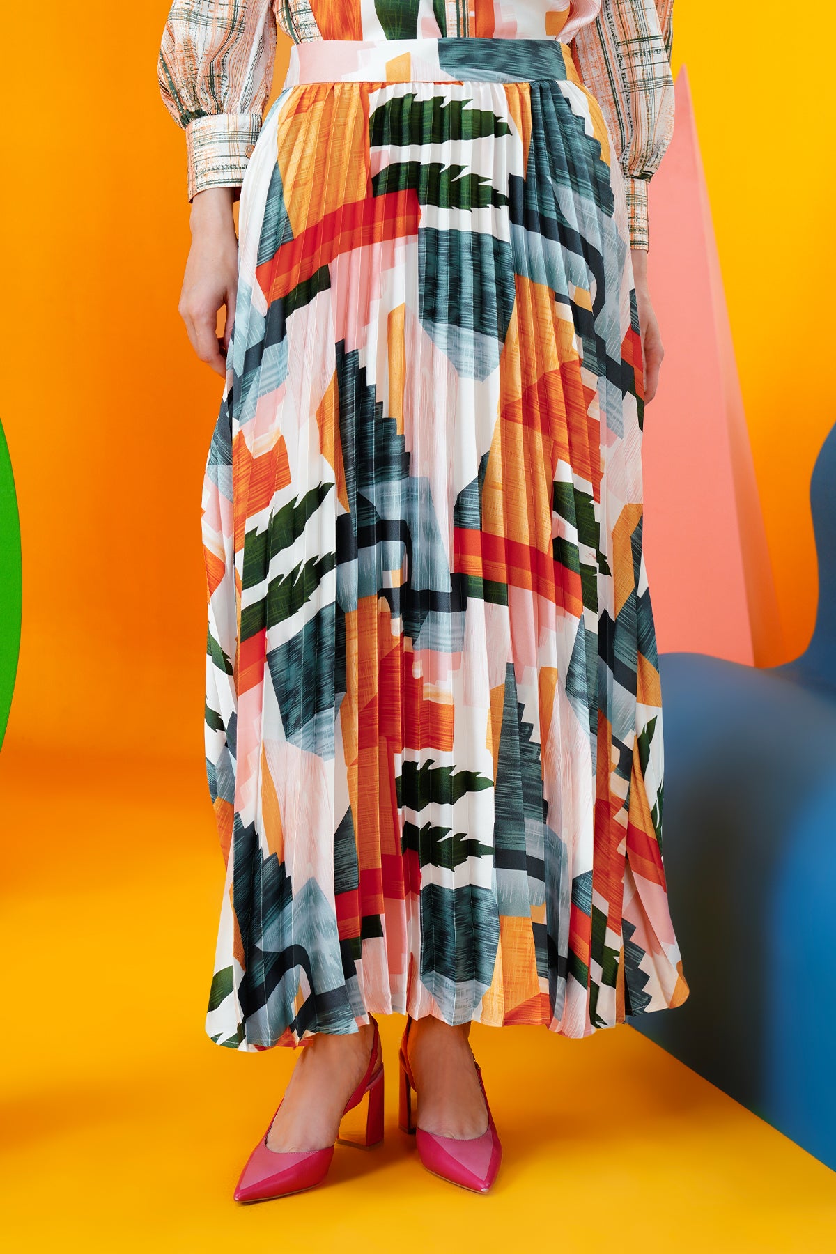Ameena Abstract Pleated Skirt - Multicolor