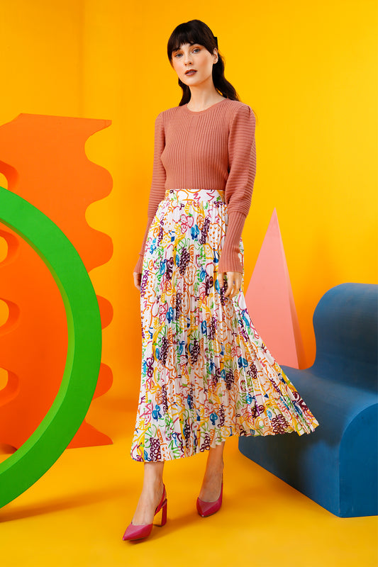 Ameena Fruta Pleated Skirt - Multicolor
