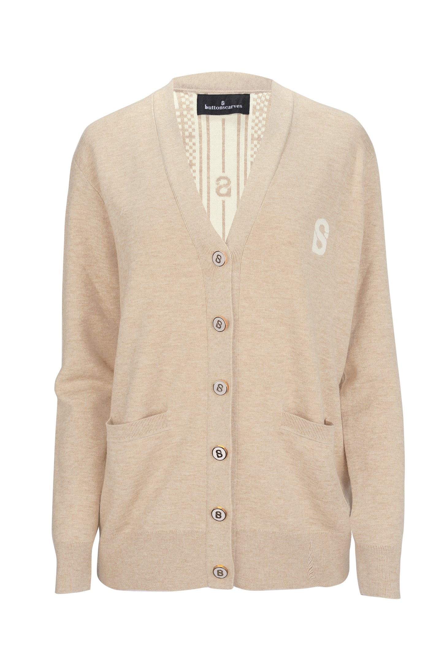 Plaid Wool Cardigan - Beige