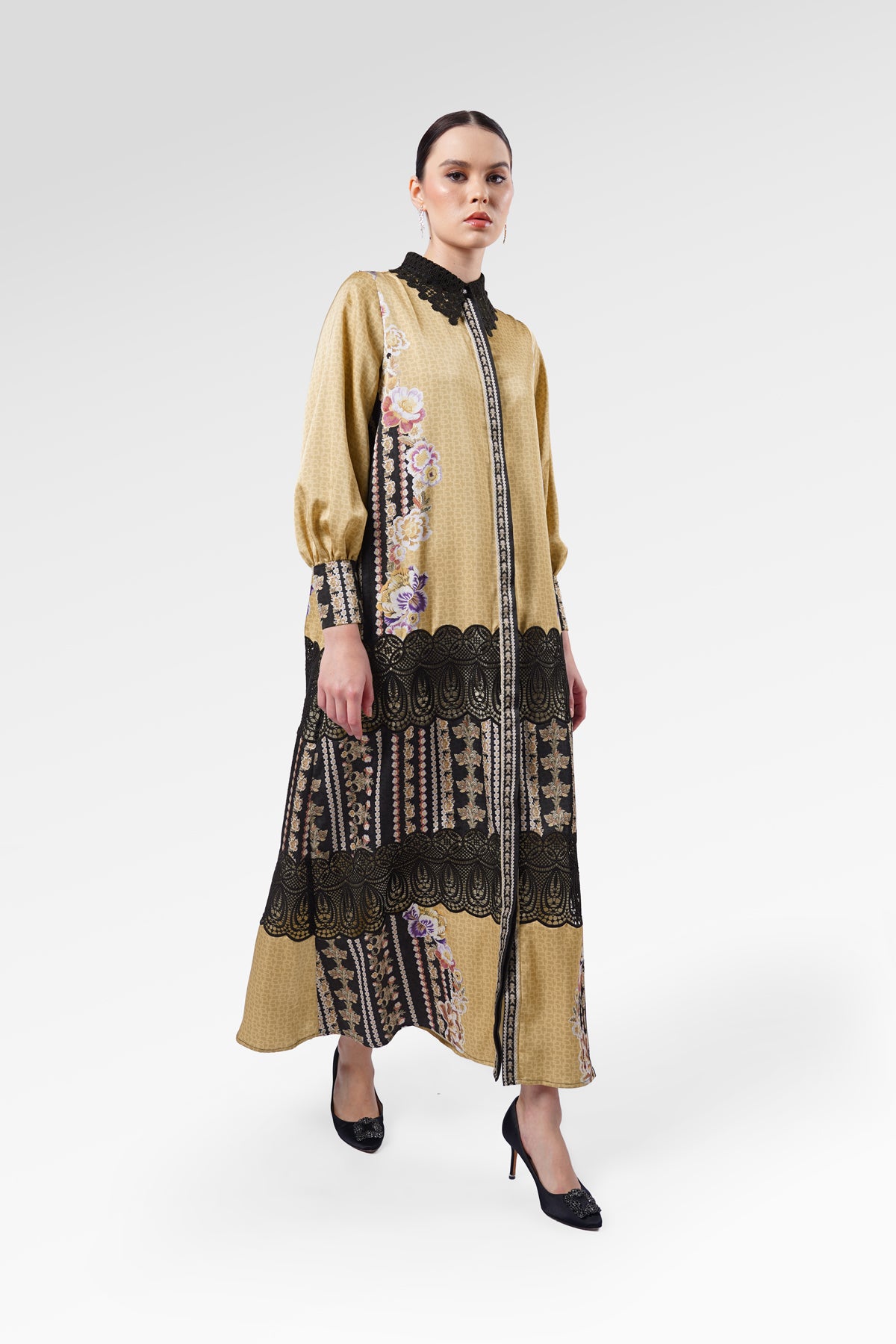Blooming Eid Lace Dress - Marigold