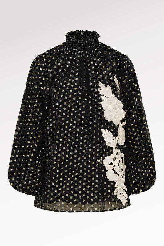 Blooming Eid Polka Dot Blouse - Black Iris