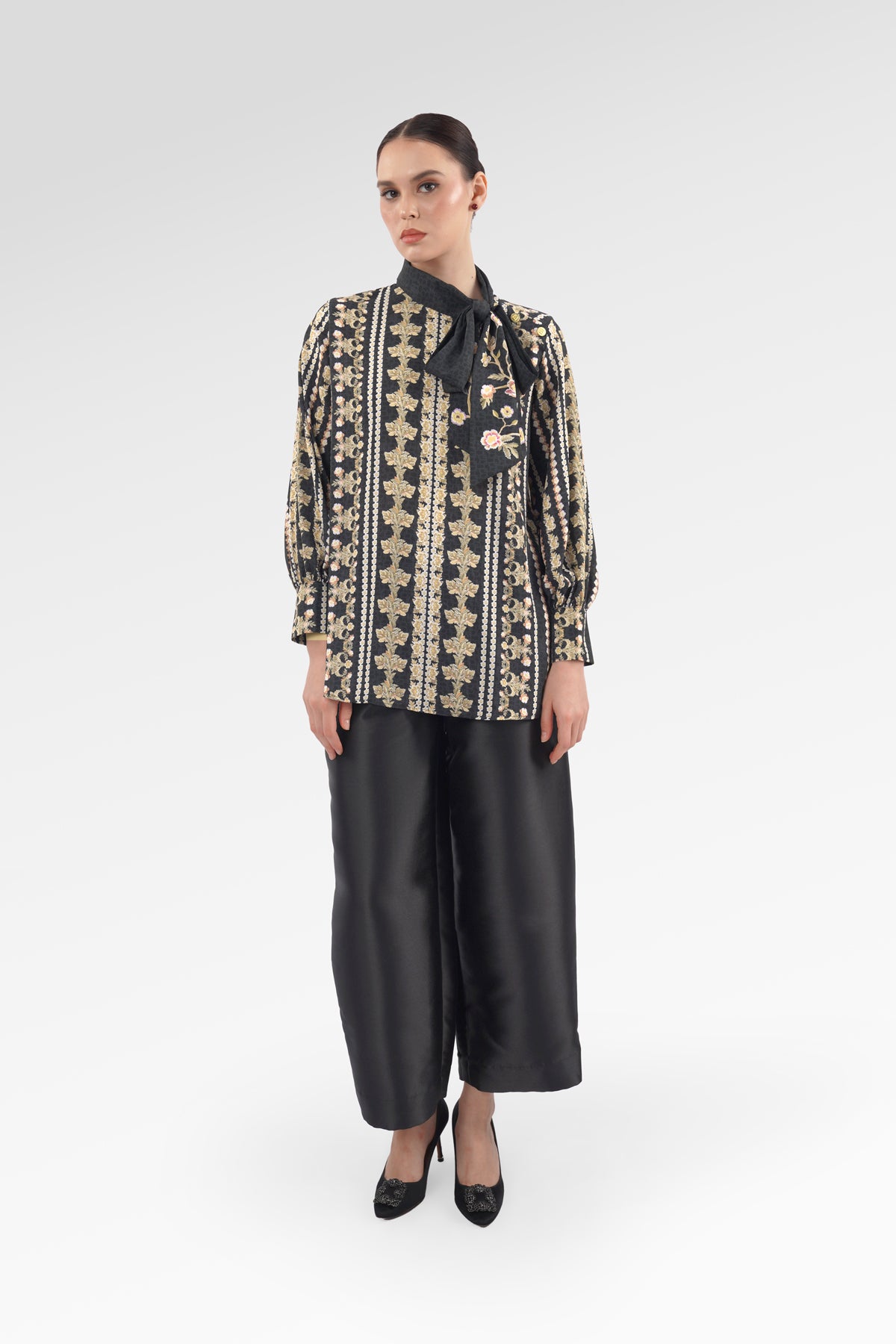 Blooming Eid Tie Blouse - Black Iris