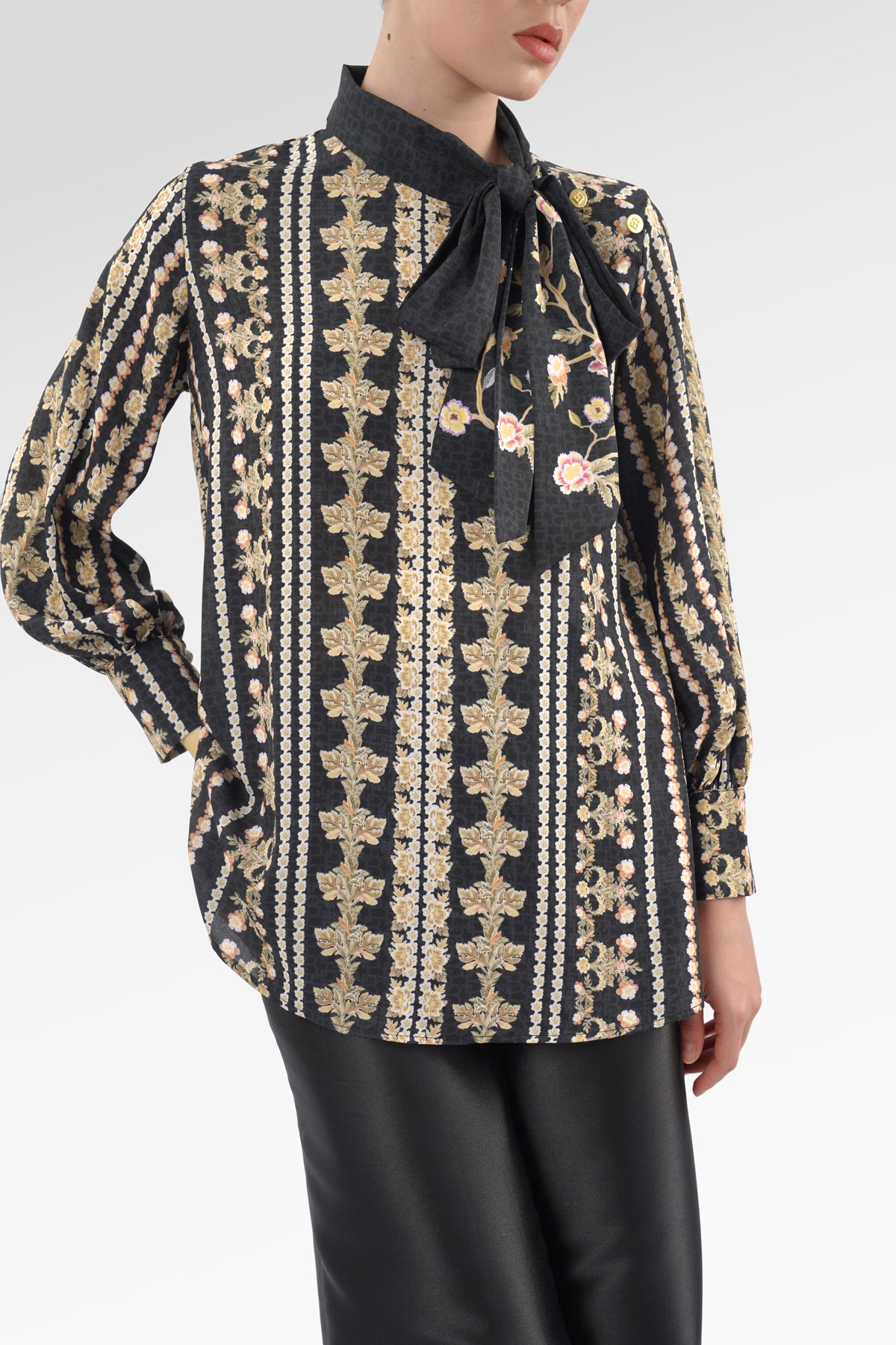 Blooming Eid Tie Blouse - Black Iris