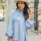 Monogram Embossed Puff Blouse - Airy Blue