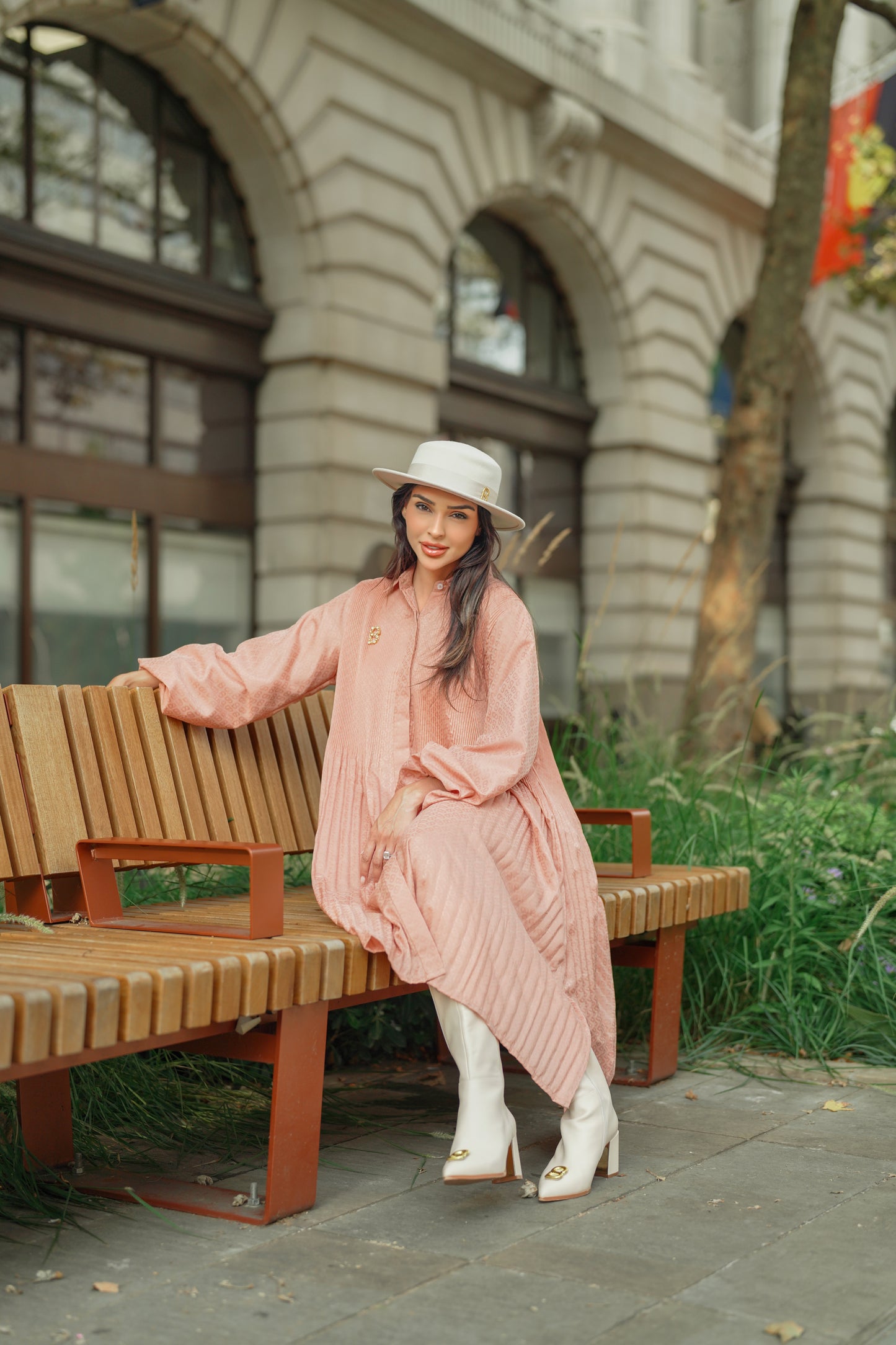 Monogram Embossed Pleated Shirt - Peach