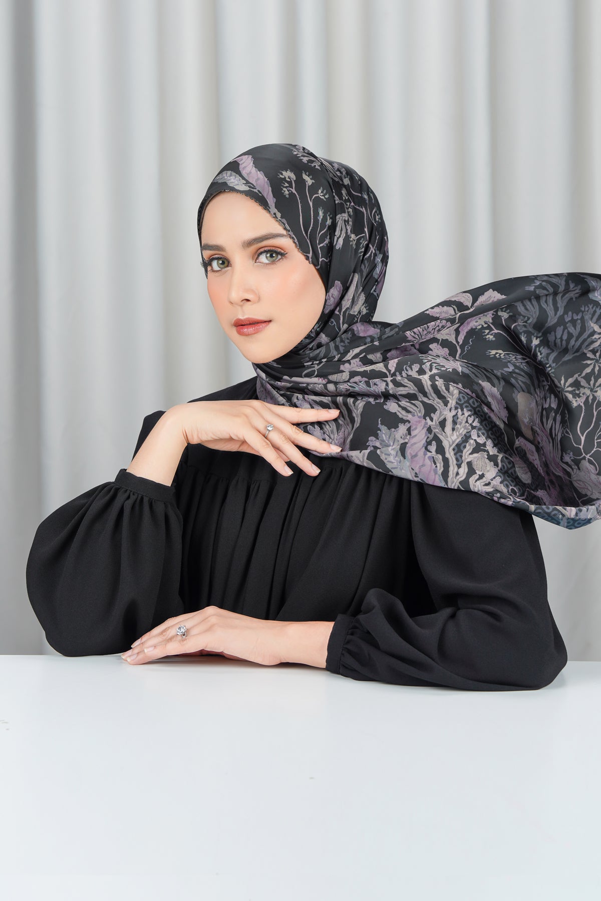 Misool Satin Shawl - Black Pearl