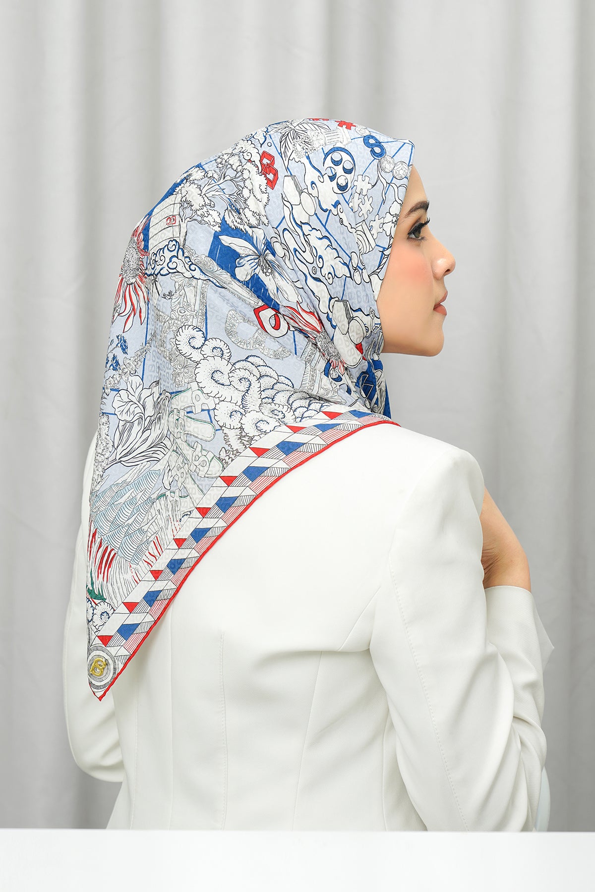 Silk Jacquard Square - Compass Blue & Red