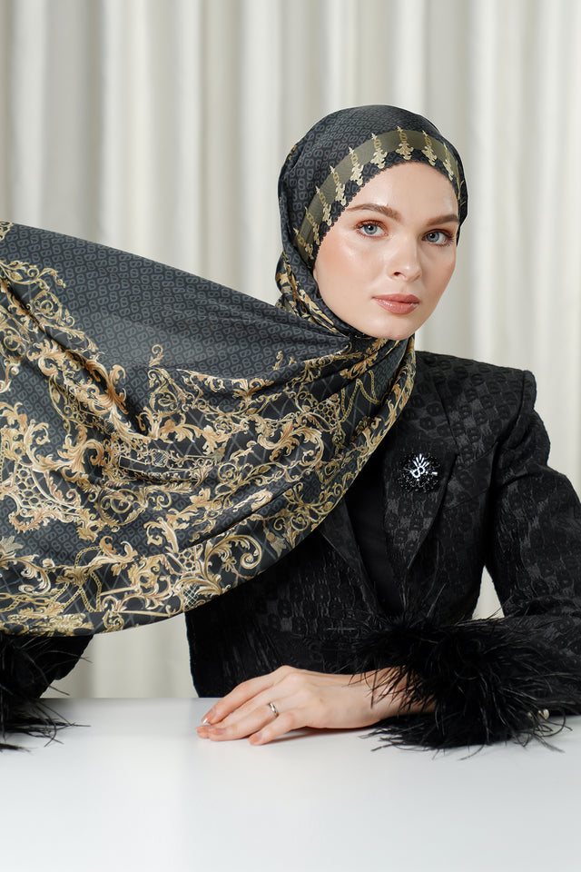 The Crown Satin Shawl - Black