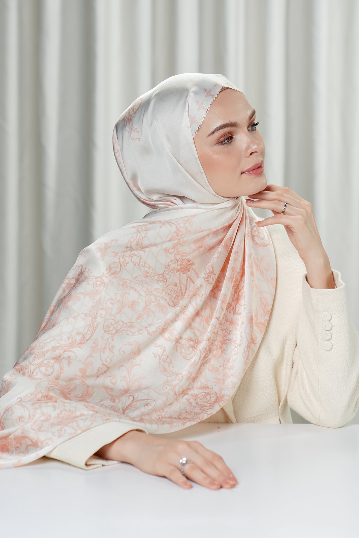 The Crown Satin Shawl - Pearl