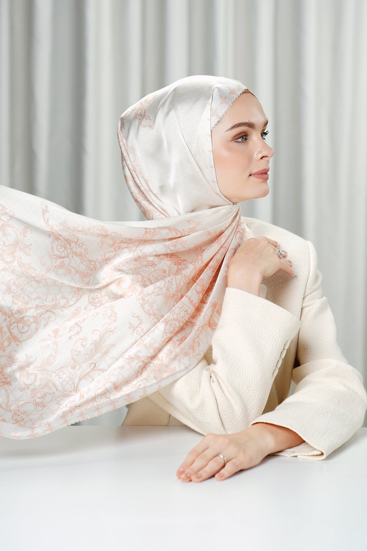 The Crown Satin Shawl - Pearl